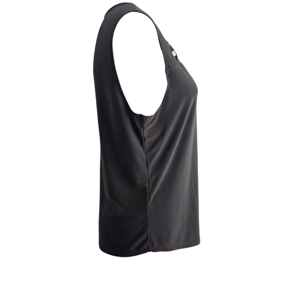 Adele & May Black Sleeveless Blouse With Peek A Boo Detail At Neckline SZ Large - Picture 2 of 7